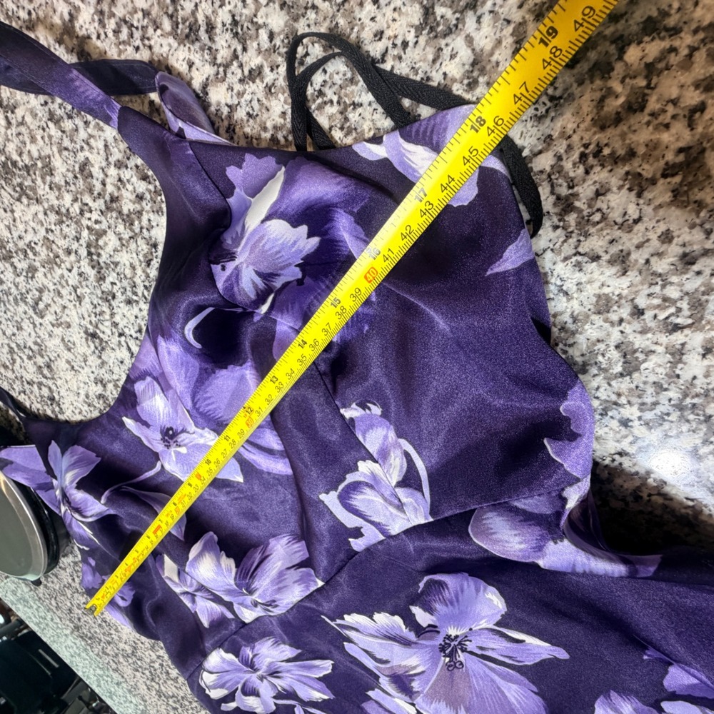VTG Y2K Floral Maxi Dress Womens‎ 13 14 Purple Satin Flowy Fairy Cottagecore - Picture 8 of 9